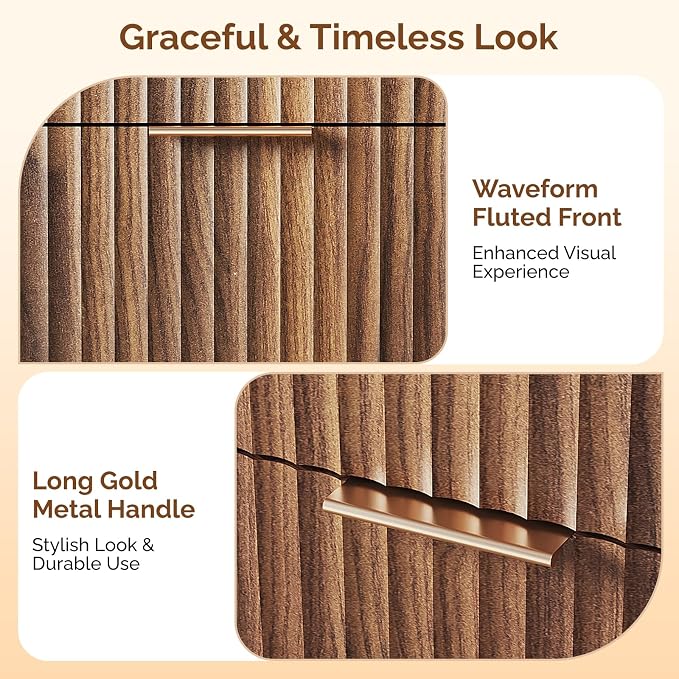 VINGLI Fluted Walnut Dresser 9 Drawer, Dark Wood Dresser Brown with Rounded Edges, 57" Long Mid Century Modern Dressers for Bedroom, 57" W*15.75" D*29.92" H