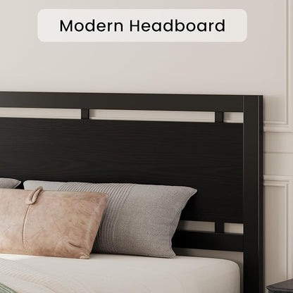 LIKIMIO California King Bed Frame with Headboard and Footboard, Metal Strong Supports, Easy Assembly, Noise-Free, No Box Spring Needed, Black