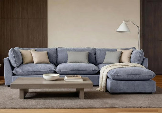 Iroomy Modular Sectional Sofa, Oversized Chenille Cloud Couch, Deep Comfy Seat, 4-Seater Sofas Couches for Living Room, Dusty Blue