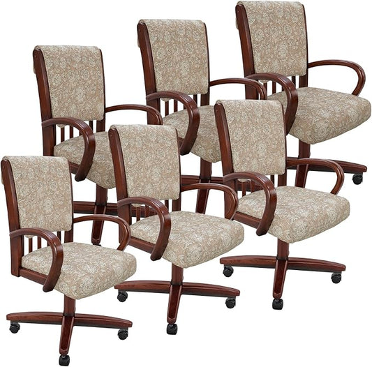 Chromcraft Set of 6 Chairs, Chairs with Soft Wheels for Kitchen Room