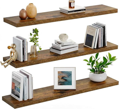 AMADA HOMEFURNISHING 23.6" L Floating Shelves, Wall Shelves Set of 3 for Bathroom/Living Room/Bedroom/Kitchen, Floating Shelves for Wall Decor with Invisible Brackets - AMFS44V, Rustic Brown