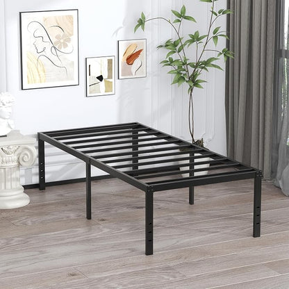 EMODA 20 Inch Twin Bed Frame No Box Spring Needed, Heavy Duty Tall Metal Twin Platform Bed Frames with Large Storage Space, Noise Free, Easy Assembly, Black