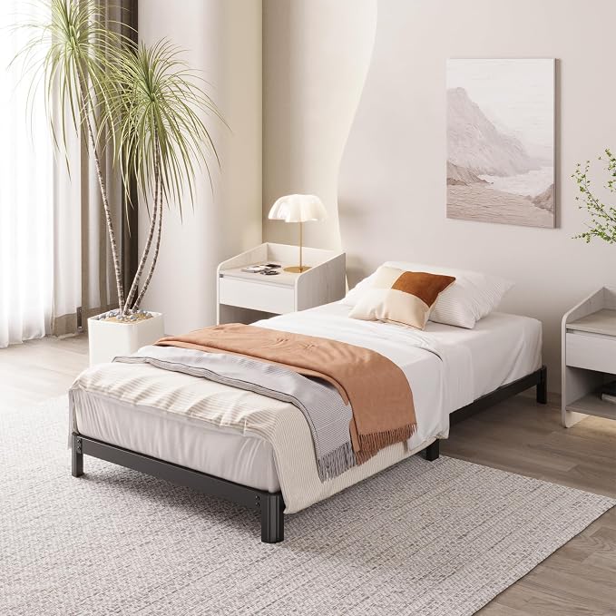Yicensen 4 Inch Twin Bed Frame Low Profile No Box Spring Needed, Heavy Duty Metal Twin Size Platform Bed Frame with Rounded Corner Legs, Easy Assembly, Noise Free, Black