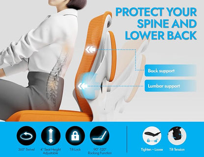Ergonomic Office Chair - Home Office Desk Chairs Comfy, Computer Chair Ergonomic, Office Chairs with Lumbar Support, Executive Task Chair for Adults, Comfortable for Long Hours (Orange)