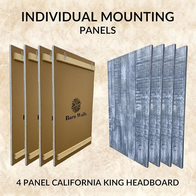 Barn Walls California King Wood Headboard - Blue Stonewash Farmhouse Design - Wall Mounted Floating Headboard for Cal King Bed - Handcrafted Solid Wood - Easy No-Drill Installation