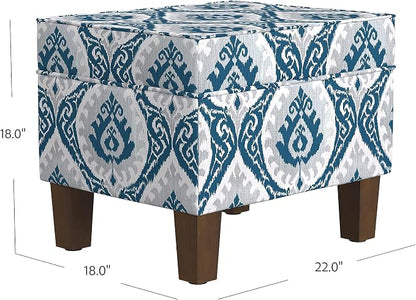 HomePop 22" Modern Rectangular Storage Ottoman - Blue Ikat Medallion Print