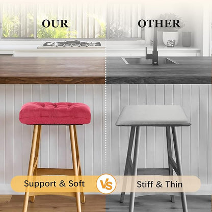 Rectangular Stool Cushion Set of 4, Soft Saddle Stool Cushions with Ties, Nonslip and Washable, Wine Red, 18 x 10.5 x 4 Inch