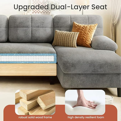 KKL U-Shaped Sectional Couch for Living Room, 112" Sectional Sofa with Double Chaise, Modern Sofa Deep Seat Couches for Living Room, Apartment, Office, Grey