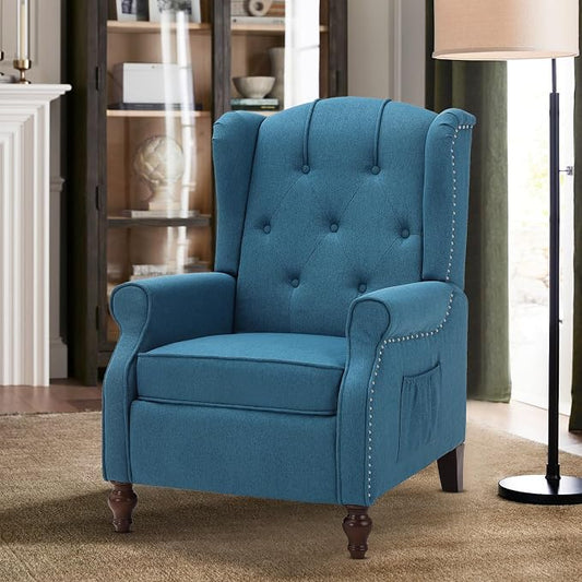 Wingback Recliner Chair with Massage and Heat Tufted Fabric Push Back Arm Chair, Recliner Chair for Living Room Bedroom Home Theater (1,Peacock Blue)