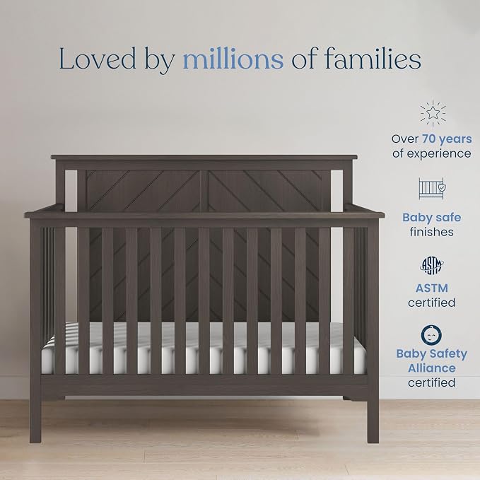 Child Craft Hampton Flat Top 4-in-1 Convertible Crib, Baby Crib Converts to Day Bed, Toddler Bed and Full Size Bed, 3 Adjustable Mattress Positions, Non-Toxic, Baby Safe Finish (Dapper Gray)