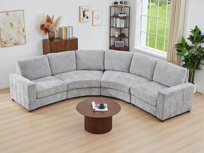 ORRD Curved Sectional Sofa, Convertible L Shaped Couch with Deep Seat, Boucle Modular Sectional Sofa with Pillows, Curved Chenille Comfy Corner 4 Seat Couch for Living Room, Grey