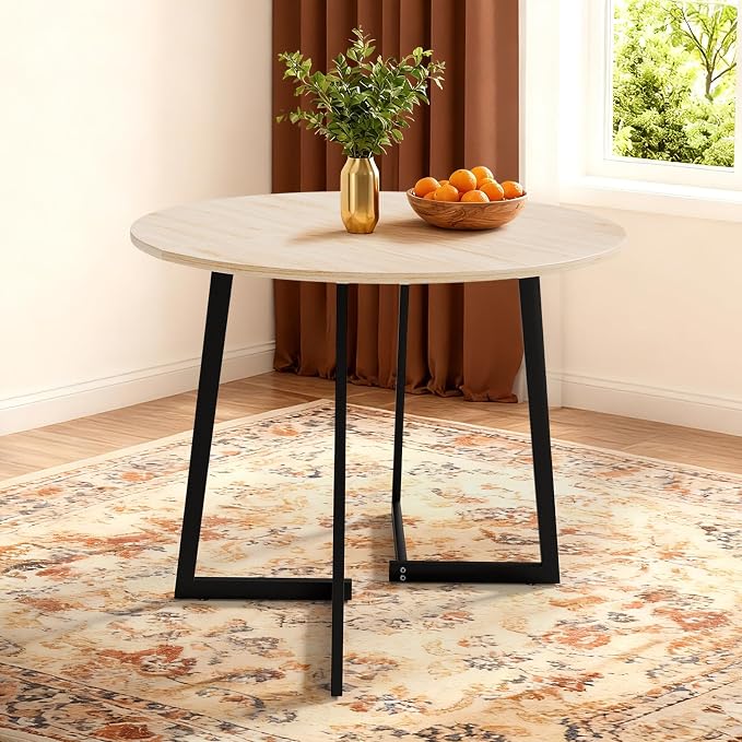 VINGLI Round Dining Table for 2-4, 35in Modern Dining Room Table with Cross Leg, Light Oak Wooden Kitchen Table, Space-Saving, Small Space Circle Dinette for Home, Kitchen, Apartment