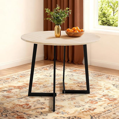 VINGLI Round Dining Table for 2-4, 35in Modern Dining Room Table with Cross Leg, Light Oak Wooden Kitchen Table, Space-Saving, Small Space Circle Dinette for Home, Kitchen, Apartment