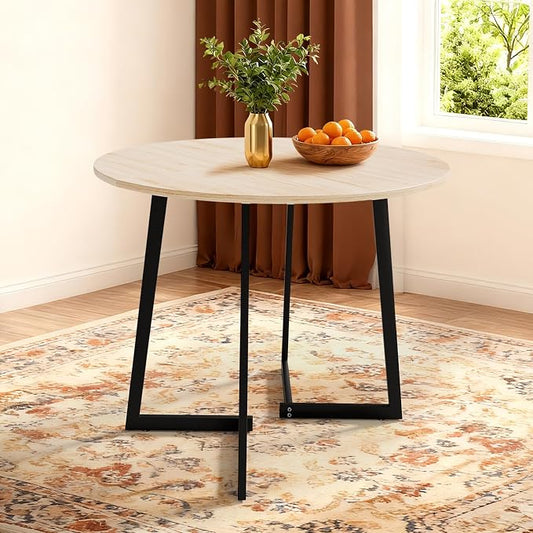 VINGLI Round Dining Table for 2-4, 35in Modern Dining Room Table with Cross Leg, Light Oak Wooden Kitchen Table, Space-Saving, Small Space Circle Dinette for Home, Kitchen, Apartment