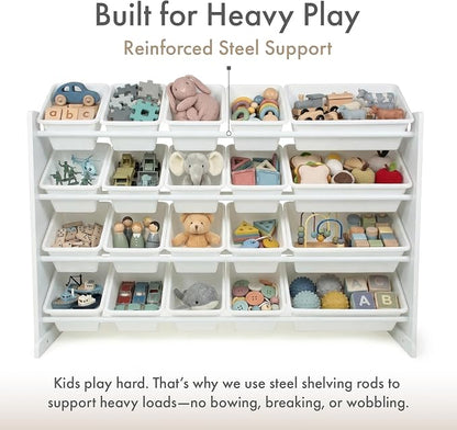 Humble Crew Toy Storage Organizer with 20 Removable Storage Bins for Kids Playroom, 4-Tier Toddler Toy Organization, White/White