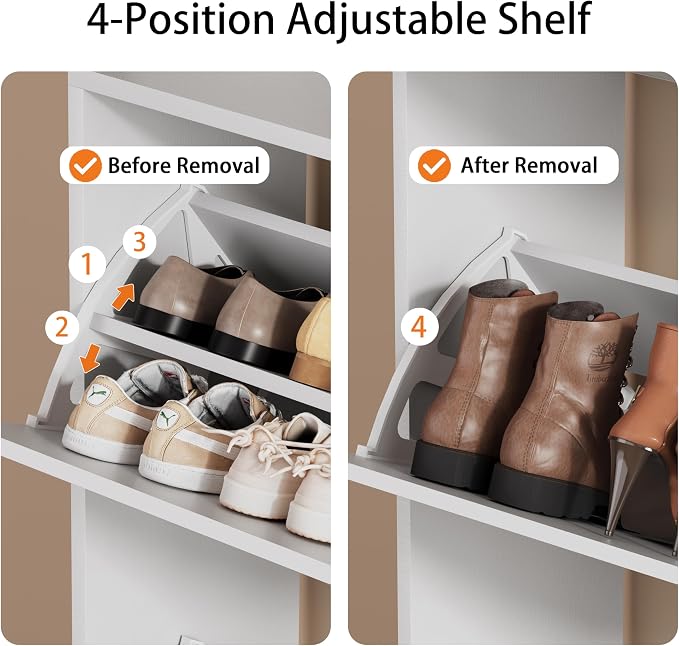 Shoe Storage Cabinet, Wood Shoe Organizer for Entryway with 3 Flip Drawers, Freestanding Shoe Rack with Adjustable Shelf, Narrow Shoe Dresser for Front Door Entrance (White, Tall 3 Drawers)