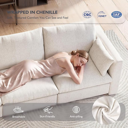 Ihanherry 152" Oversized Modular Sectional Sofa, Modern U Shaped Cloud Couch with 2 Storage Ottoman, 6-Seat Comfy Chenille Deep Seat Sofa with 2 Pillows for Living Room, Beige