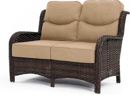 HILLGA Luxury Outdoor Furniture High Back Patio Sofa, Oversized Loveseat with 6'' Thick Cushions, Ideal for Porch, Poolside, Deck, and Yard (Beige)
