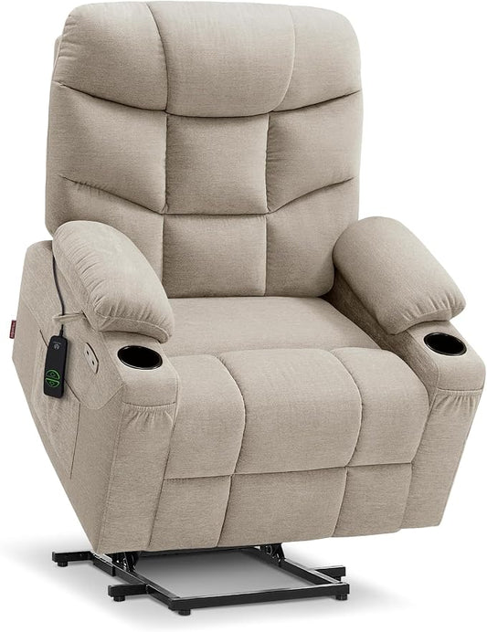 MCombo Power Lift Recliner Chair for Elderly, Electric Lift Chair with Extended Footrest, USB Ports, Cup Holders, Fabric 7287 (Oatmeal, Medium)
