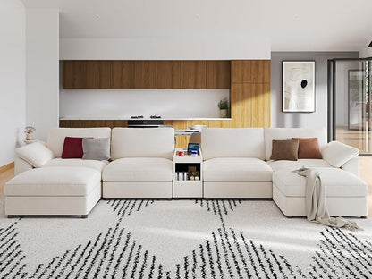 EASE MOOSE U Shape Modular Sectional Sofa White Oversized Deep Seat Couch