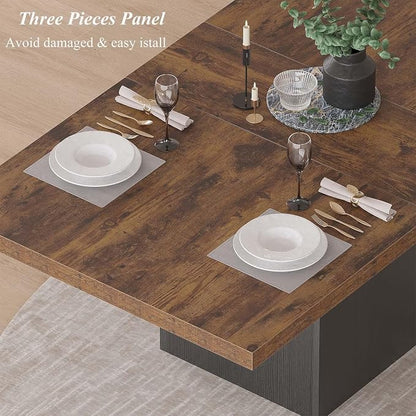 HSH Dining Table for 6 to 8, 71” Wood Rectangular Dinner Table, 6 ft Industrial Kitchen Table only with Black Pedestal, Modern Large Dining Room Table for Home Gathering Office, Rustic Brown, 71 Inch