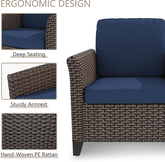 Patio Couch with High Back, 75" 3 Seats Outdoor Sofa, All Weather PE Wicker Couch with Waterproof Cushion for Porch, Backyard, Balcony, Deck