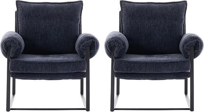 YISHENG Accent Chair with 6-Angle Adjustable Backrest, Fabric Living Room Chair Upholstered Lounge Chair, Modern Chair Cozy Reclining Chair for Reading Room, Set of 2 Dark Blue