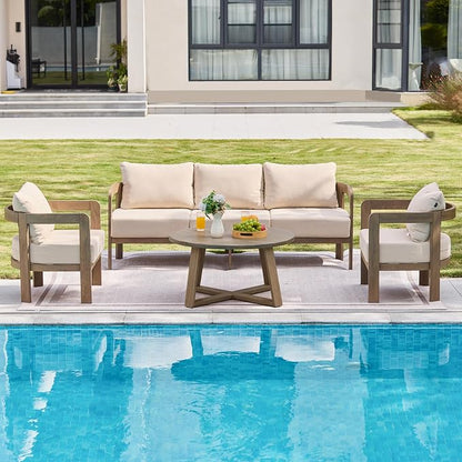 Patio Furniture Set, 4 Pieces Outdoor Furniture Patio Conversation Set with Washable Thick Cushions, Outdoor Couch Patio Sofa Set for Balcony, Porch, Backyard, Beige