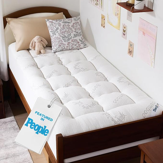 BEDLORE Twin XL Mattress Topper Viscose Derived from Bamboo, Thick Pillow Top Mattress Pad with Deep Pockets for 6-15 inches Mattress, Soft Mattress Topper College Dorm Size for Back Pain Relief