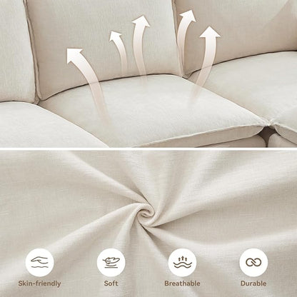 105" Beige Modular Storage Sofa, U Shaped Chenille Couch with 2 Ottomans | Oversized Convertible Sectional Sofa, 6-Seat Sectional Couch With 2 Ottomans, Large Cloud Couch For Living Room, Apartment.