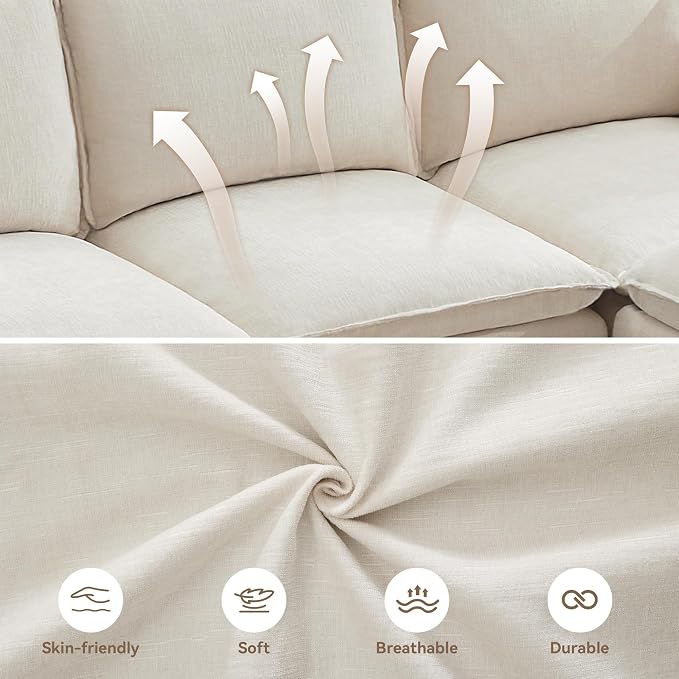 105" Beige Oversized Modular Storage Sofa, U Shaped Chenille Cloud Couch | Oversized Convertible Sectional Sofa, 8-Seat Sectional Couch With Armrests, Large Cloud Couch For Living Room, Apartment.