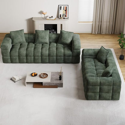 DAMAIFROM Chenille Cloud Sofa Couch Set with 5 Soft Pillows,Comfy Upholstered Chenille LoveSeat Sofa Set,Modern Deep Seat Sherpa Cloud Couch, Oversized Love Seat for Living Room,Olive Green