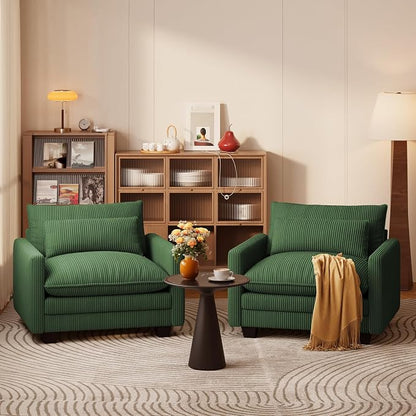 Gizoon Cloud Accent Chair with Washable Cover, Corduroy Single Sofa Chair with Comfy Deep Seat, Modern Armchair with Pillow for Living Room Bedroom, Green