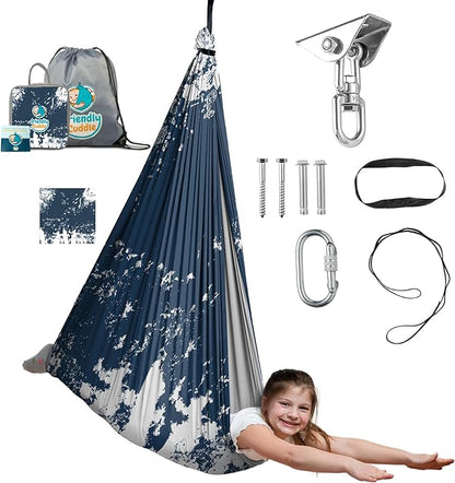 Indoor Sensory Swing for Kids or Outdoor – Holds 300lbs, Double-Layer, & 360° Swivel, Calming Compression Therapy Swing Hammock for Kids & Adults with All Hardware – Sensory-Motor Toys & Gifts