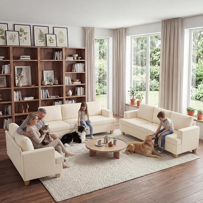 Apicizon 3 Pieces Couch Set Living Room Furniture Sets, Loveseat Sofa & 3 Seater Sofa Set of 3 for Bedroom, Comfy Chenille Couch Sleeper Sofa for Apartment Lounge, White Chenille