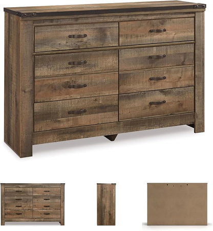 Signature Design by Ashley Trinell Rustic 6 Drawer Dresser with Safety Stop for Bedroom, Dark Brown