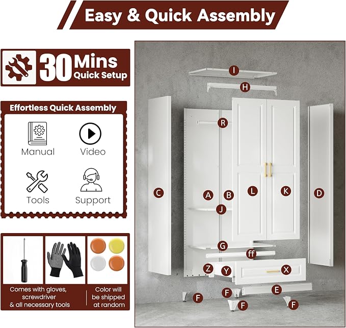 Metal Armoire Wardrobe Closet with Hanging Rod, 71" Tall Wardrobe Cabinet with Doors and Adjustable Shelves, Clothing Storage Cabinets with Drawer for Bedroom, Home