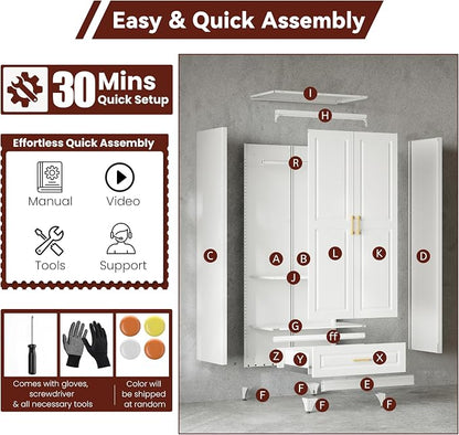 Metal Armoire Wardrobe Closet with Hanging Rod, 71" Tall Wardrobe Cabinet with Doors and Adjustable Shelves, Clothing Storage Cabinets with Drawer for Bedroom, Home