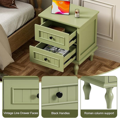 Antique Bedroom Set, 6 Drawer Dresser with Nightstands Set of 2 (Green) | Vintage Style, Paint, with Drawers, Large Storage