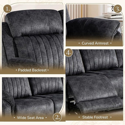Power Reclining Sofa with Zero Gravity, Adjustable Headrest, Electric Reclining Couch with Wireless Charge, Outlets, Power Loveseat Recliner Sofa for Living Room (Grey, 3 Seater Sofa)