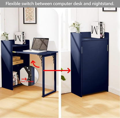 Fold Out Desk with Storage and Built-in Outlet,Foldable Desk for Small Spaces, Hidden Folding Table for Home Office or Bedroom