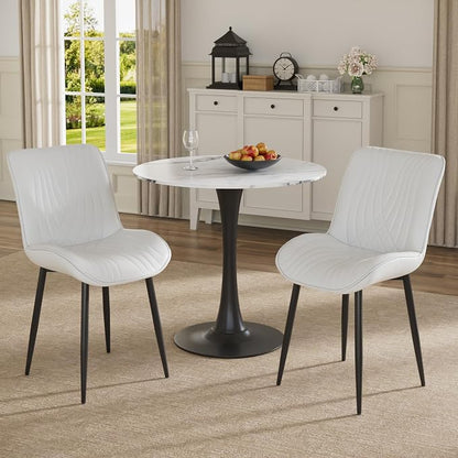 VECELO Dining Chairs Set of 2, Modern Upholstered Faux Leather Cushion Seat and Metal Legs for Kitchen, Living Room, White