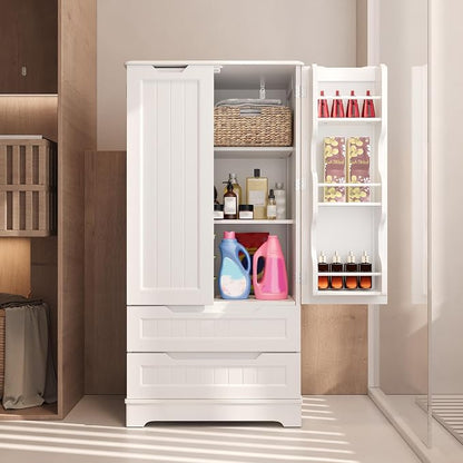 Gizoon Kitchen Pantry Cabinet with Drawers for Ding Room, 47" Small Food Pantry Storage Cabinet with 6 Door Shelves for Snack and Spice, Craft Storage Cabinet for Craft Room, White, Painted