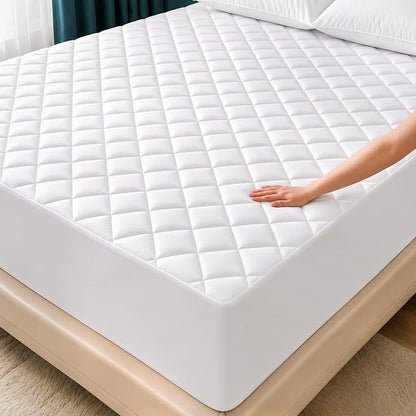 Quilted Fitted Mattress Pad, Full Mattress Protector Topper with Deep Pocket Stretches up to 16 Inches, Machine Washable Mattress Cover by Utopia Bedding (White)