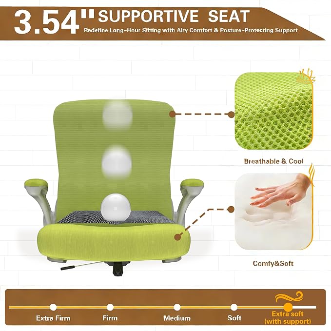 Ergonomic Office Chair for Long Hours, Padded Lumbar Support for Lower Back Relief, 330 lb Capacity, Comfortable Computer Desk Chair for Home Office, Computer & Study