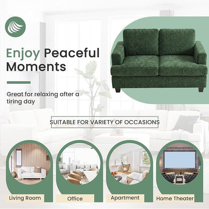 YOUDENOVA 2 Piece Set Comfy Sofa Couch, Loveseat Sofa * 2 with Deep Seats, Modern Sleeper Couch for Living Room, Green Chenille
