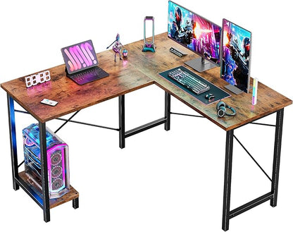 DUMOS L Shaped Desk, Computer Gaming Desks Corner Office Table with CPU Shelf for Home Study Writing Work Station 50 Inch, Sturdy Modern Design, Study, and Home Office Use, Rustic Brown
