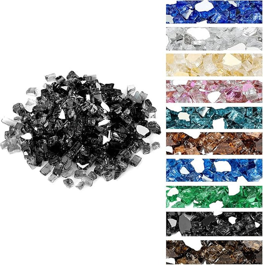 Onlyfire 10 lbs Fire Glass Rocks 1/2 Inch, Reflective Tempered Glass for Propane Fire Pit & Gas Fireplace, High Luster Firepit Glass Stones for Fire Table, Onyx Black (Multicolor Options Available)