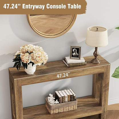 Tohomeor Farmhouse Console Table, 2-Tier Wood Sofa Table Behind Couch Narrow Entryway Accent Table for Entrance, Hallway, Living Room, Foyer