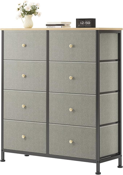 OLIXIS 8 Drawer Storage Dresser with Wood Top - Wide Fabric Chest Organizer for Bedroom, Closet, Living Room,Tower Cabinet, TV Stand, Hallway Entryway Furniture,Dark Green